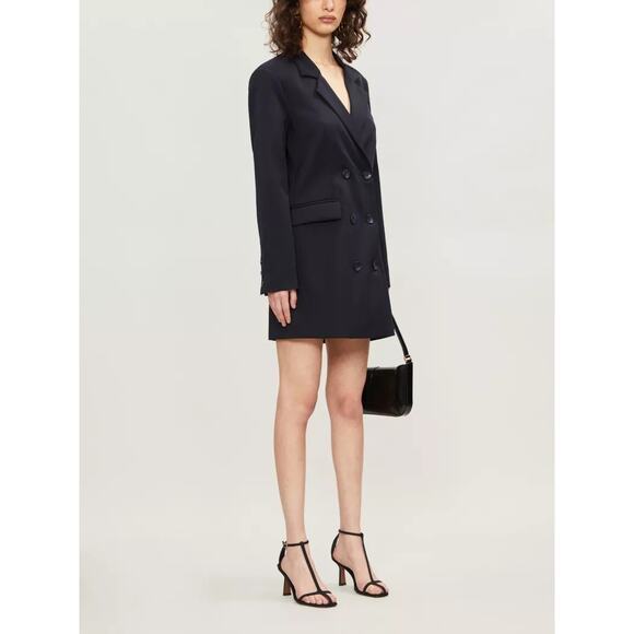 Reformation Chase Double Breasted Oversized Navy Blue Wool Blazer Dress Size XS - Picture 1 of 16